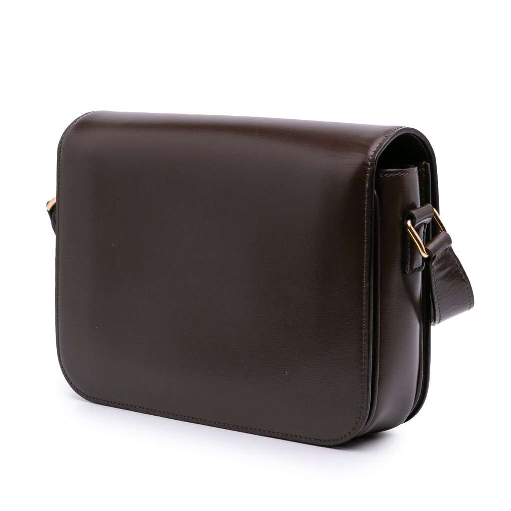 Celine Classique Shiny Calfskin Triomphe Crossbody Brown Leather Good - Back View