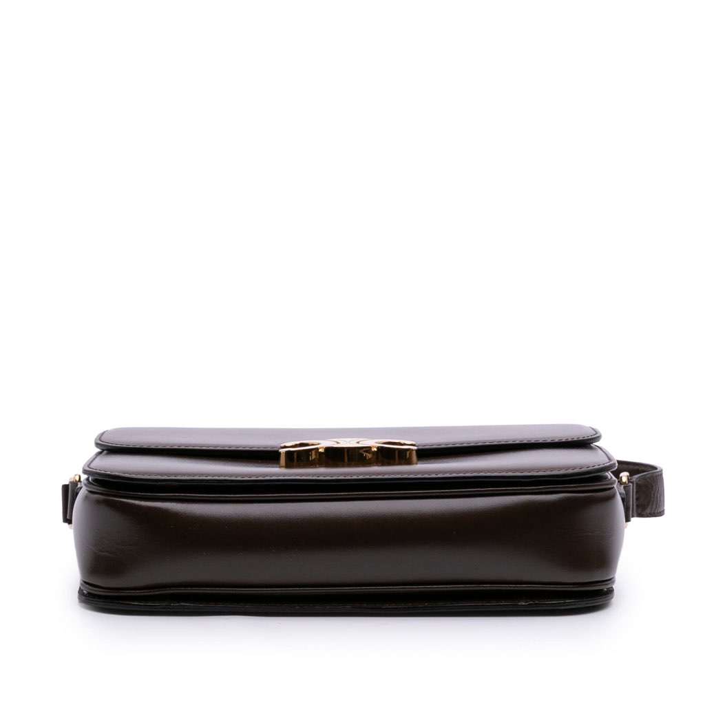 Celine Classique Shiny Calfskin Triomphe Crossbody Brown Leather Good - Inside View