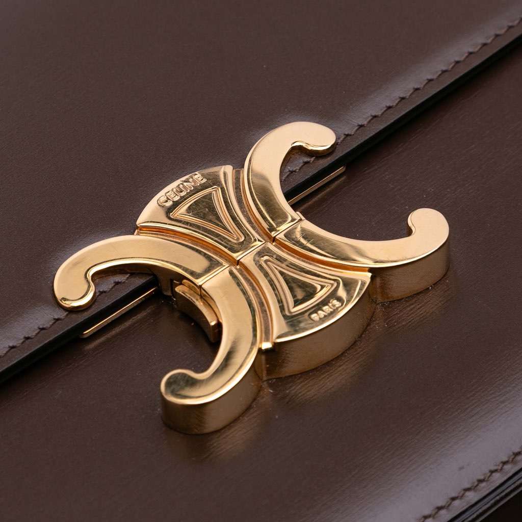 Celine Classique Shiny Calfskin Triomphe Crossbody Brown Leather Good - Box View
