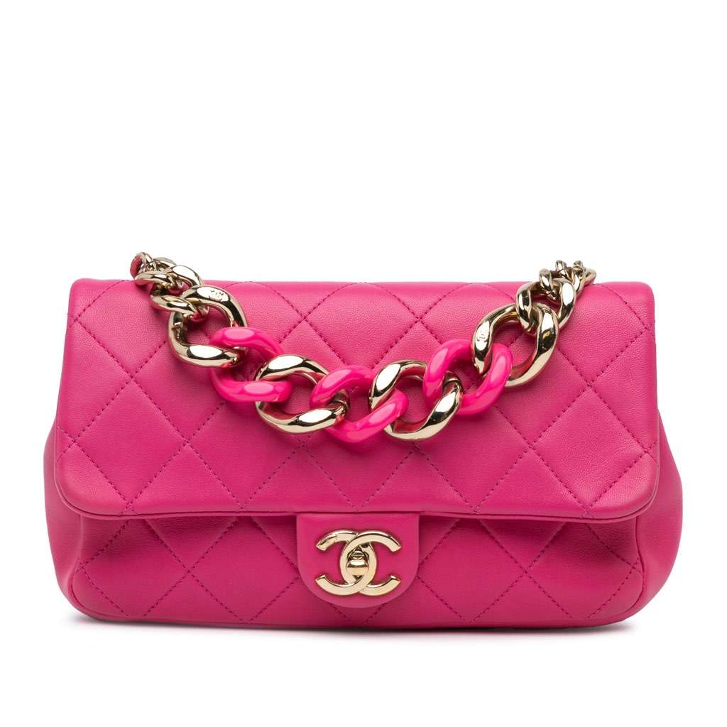 Chanel Small Lambskin Elegant Chain Single Flap Pink Leather Very good condition - Front View