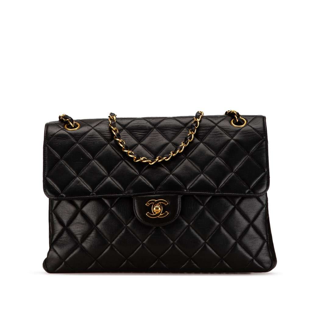 Chanel Jumbo Lambskin Double Sided Flap Black Leather Good condition - Front View