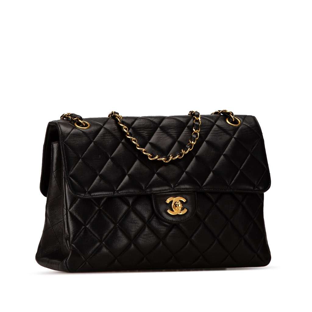 Chanel Jumbo Lambskin Double Sided Flap Black Leather Good condition - Back View