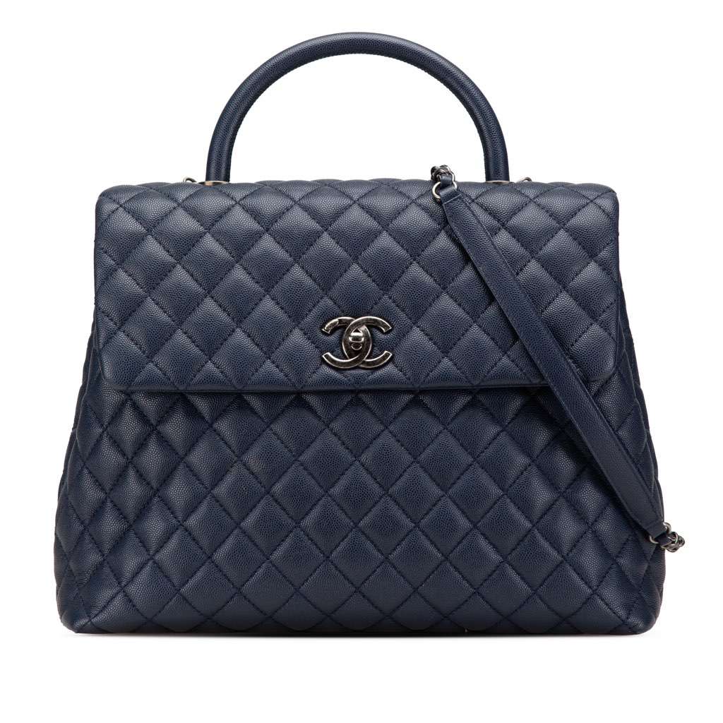 Chanel Large Caviar Coco Top Handle Bag Blue Leather Very good condition - Front View
