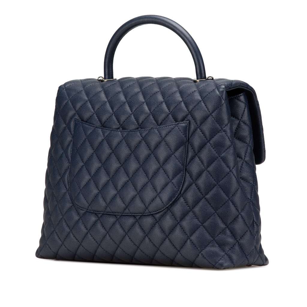 Chanel Large Caviar Coco Top Handle Bag Blue Leather Very good condition - Back View
