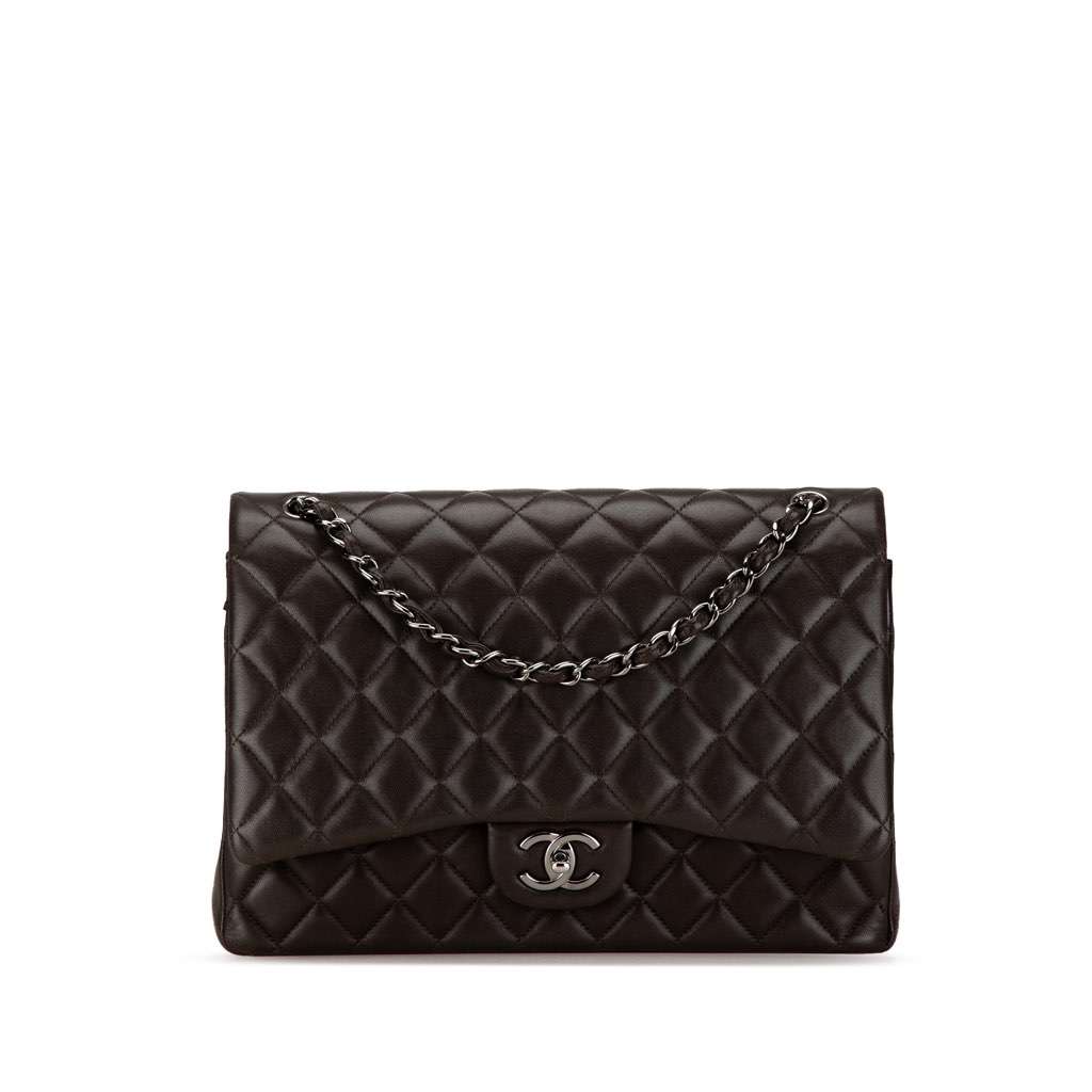 Chanel Maxi Classic Lambskin Double Flap Black Leather Very good condition - Front View