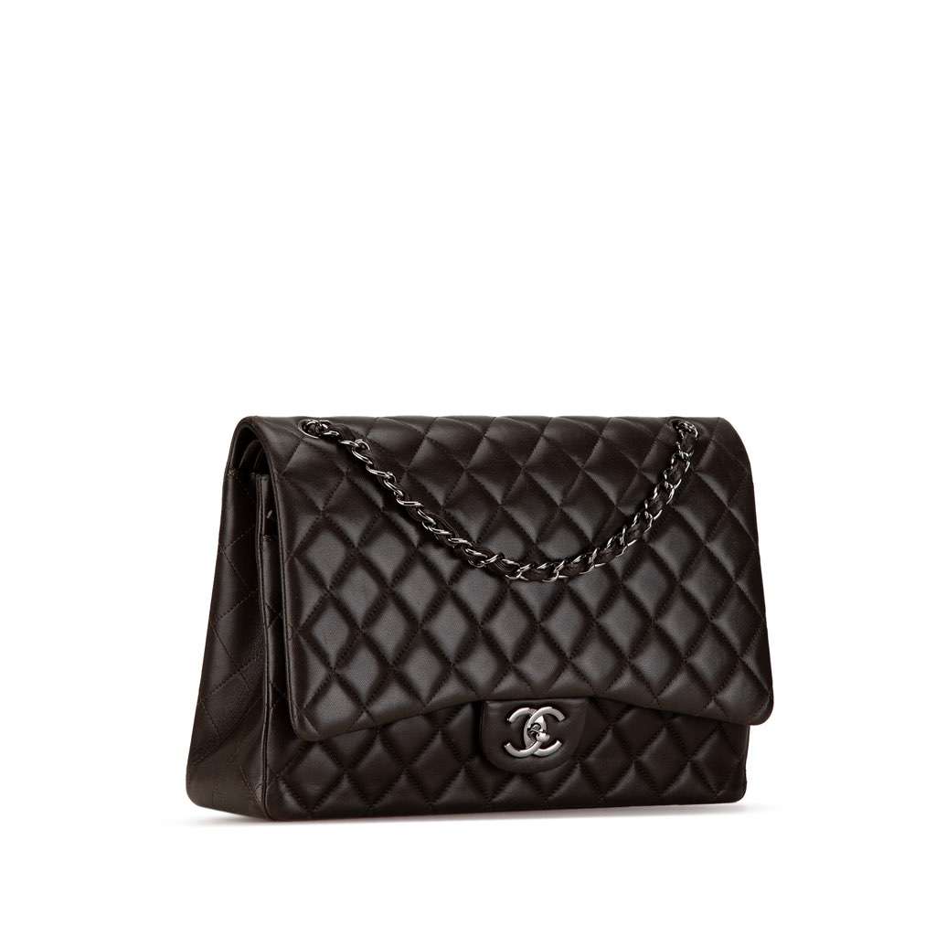 Chanel Maxi Classic Lambskin Double Flap Black Leather Very good condition - Back View