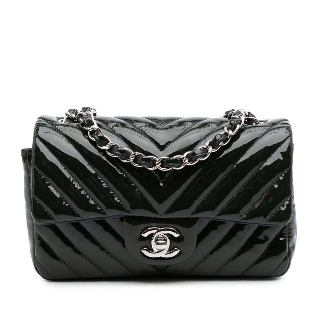 Chanel Mini Rectangular Classic Chevron Patent Single Flap Blue Leather Good condition - Front View