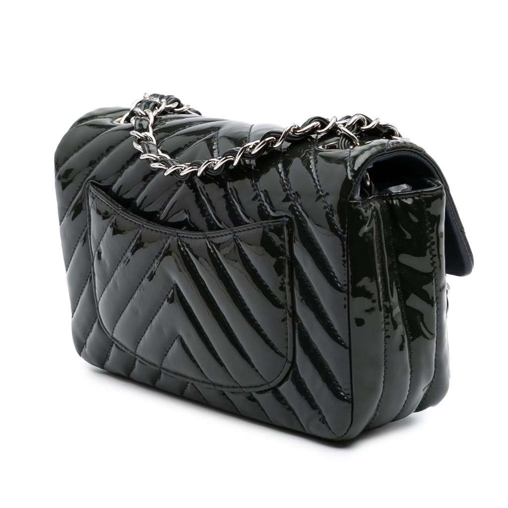 Chanel Mini Rectangular Classic Chevron Patent Single Flap Blue Leather Good condition - Back View