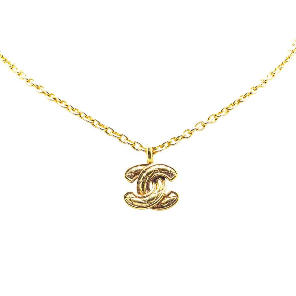 Chanel Gold Plated CC Quilted Pendant Necklace Gold Metal Good condition - Back View