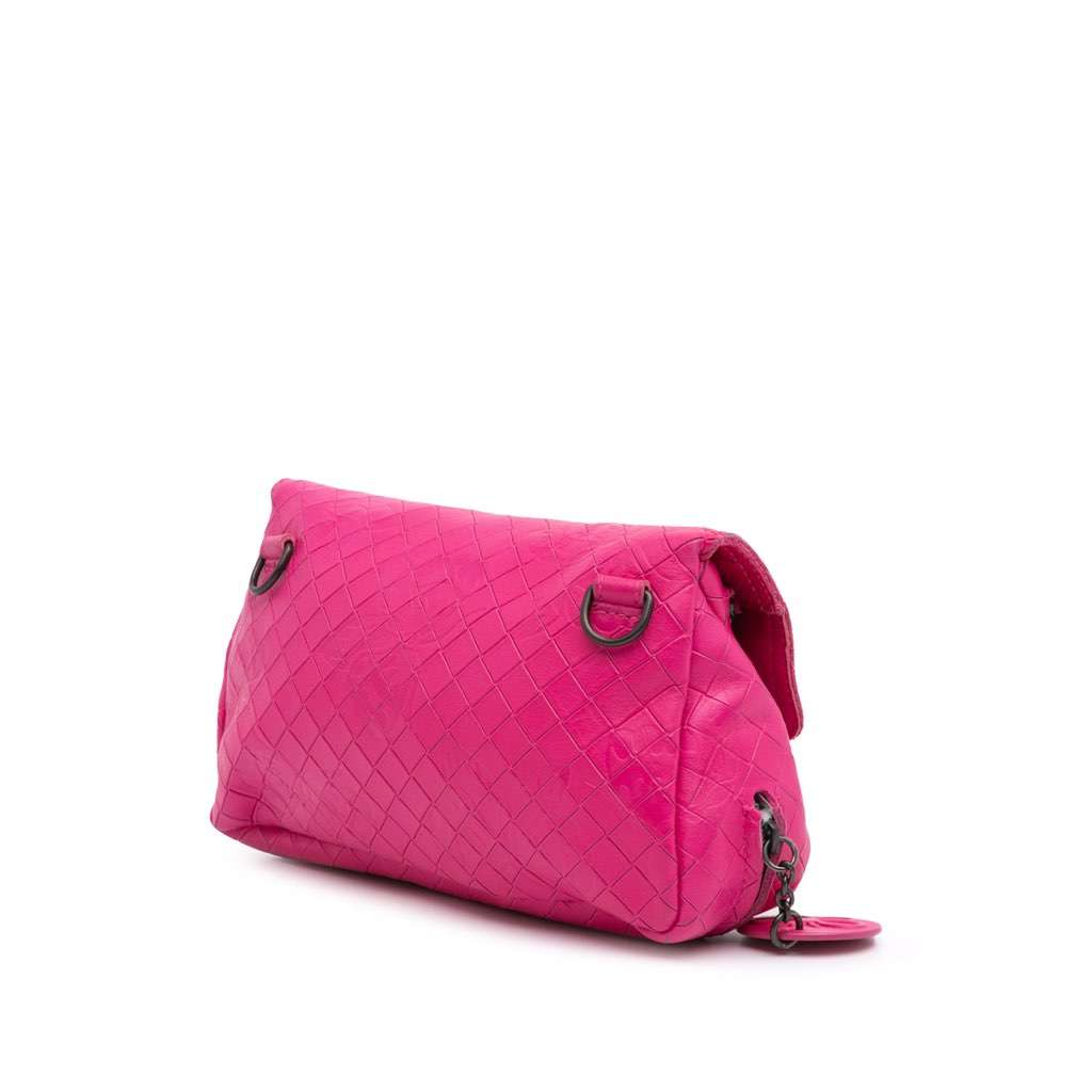 Bottega Veneta Small Calfskin Intrecciomirage Embossed Butterfly Chain Crossbody Pink Leather Very good - Back View