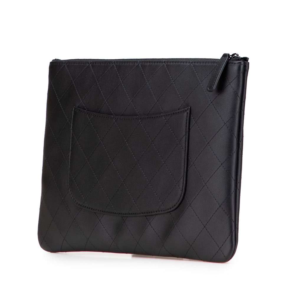 Chanel Medium Stitched Calfskin CC Cosmetic Case Black Leather Very good - Back View