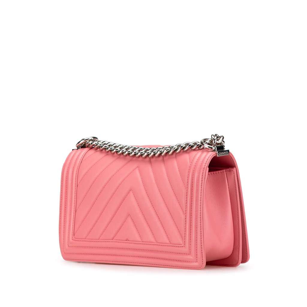 Chanel Old Medium Chevron Lambskin Boy Flap Pink Leather Very good - Back View