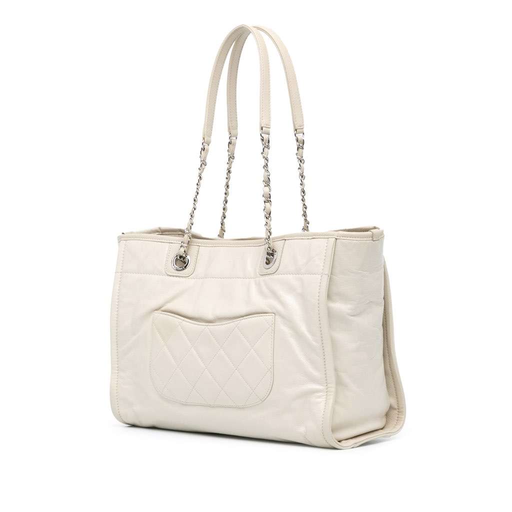 Chanel Small Glazed Calfskin Deauville Tote White Leather Good - Back View