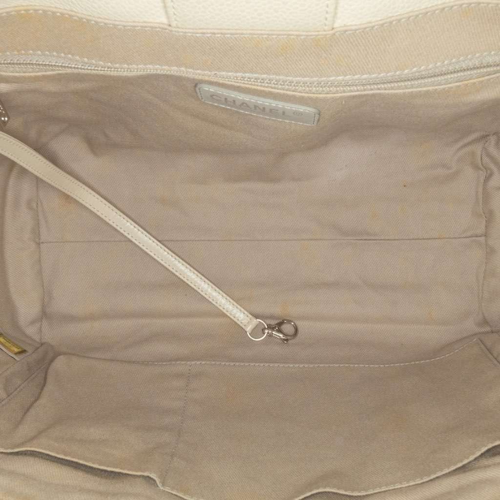Chanel Small Glazed Calfskin Deauville Tote White Leather Good - Model View