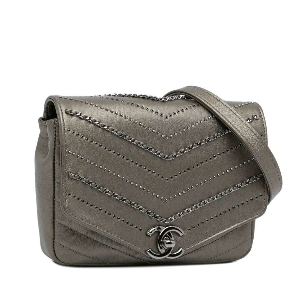 Chanel Small Chevron Data Center Envelope Flap Bag Gold Leather Very good - Back View