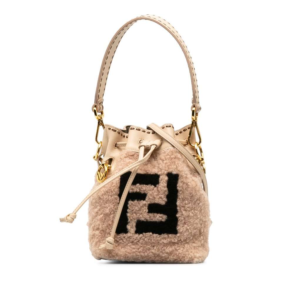 Fendi Shearling Mini Mon Tresor Bucket Bag Pink Very good - Front View