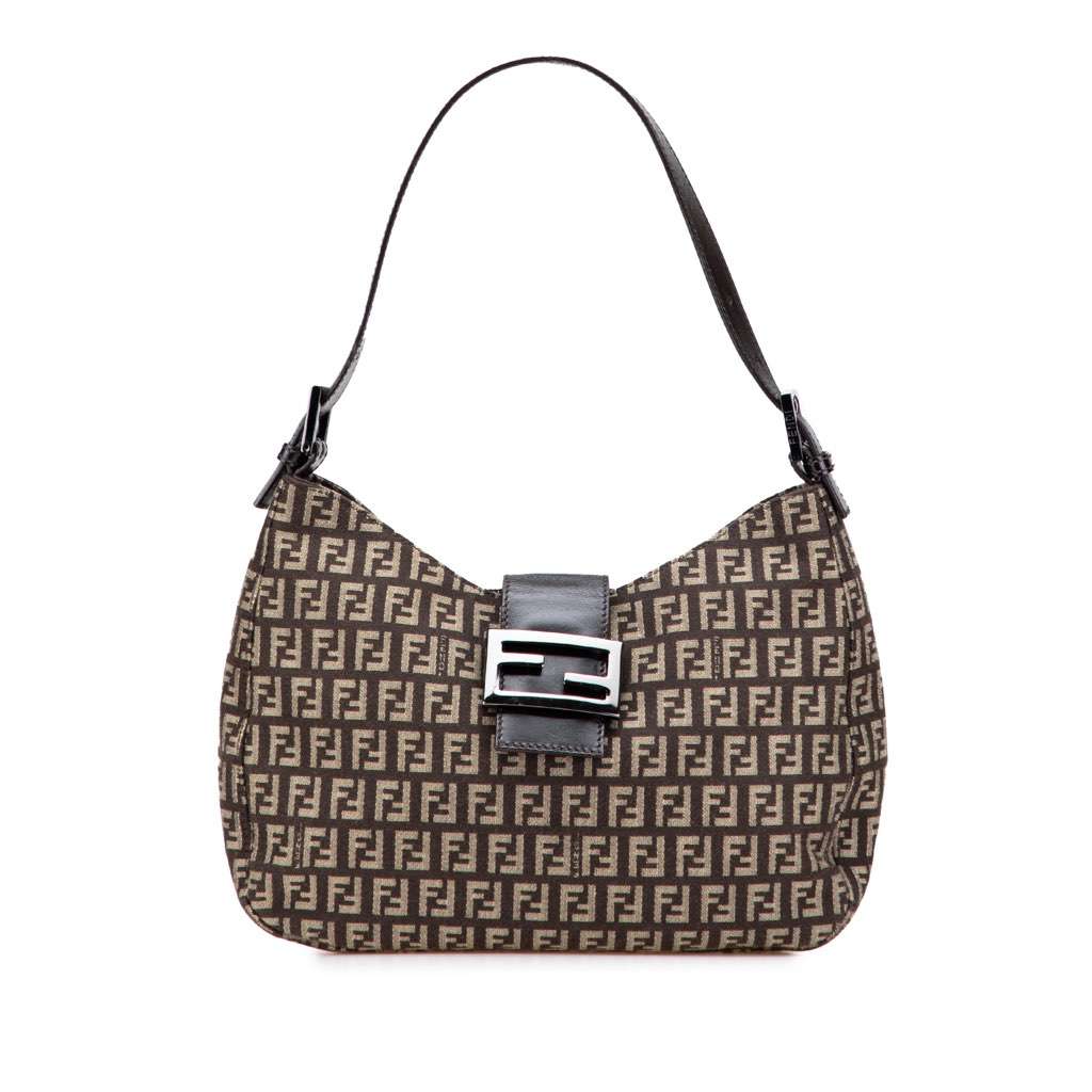 Fendi Zucchino Canvas Shoulder Bag Brown Canvas Good - Front View