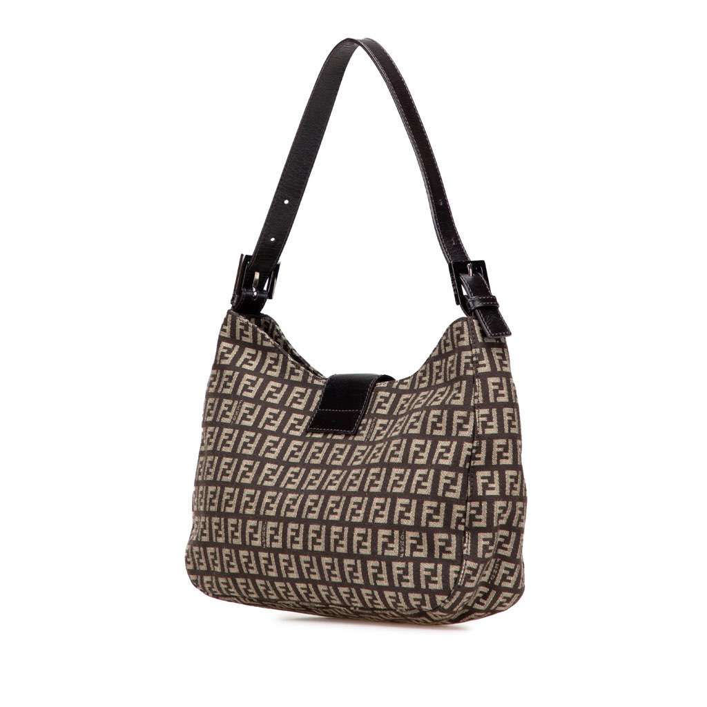 Fendi Zucchino Canvas Shoulder Bag Brown Canvas Good - Back View