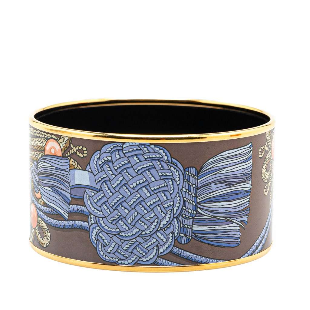 Hermès Extra Wide Brandebourgs Enamel Bangle 70 Brown Good condition - Back View