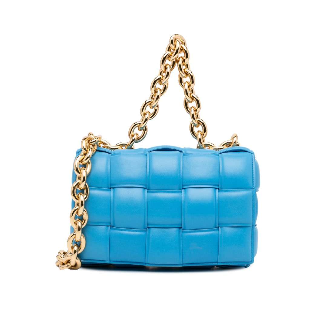 Bottega Veneta Nappa Intrecciato Padded Chain Cassette Satchel Blue Leather Very good - Front View