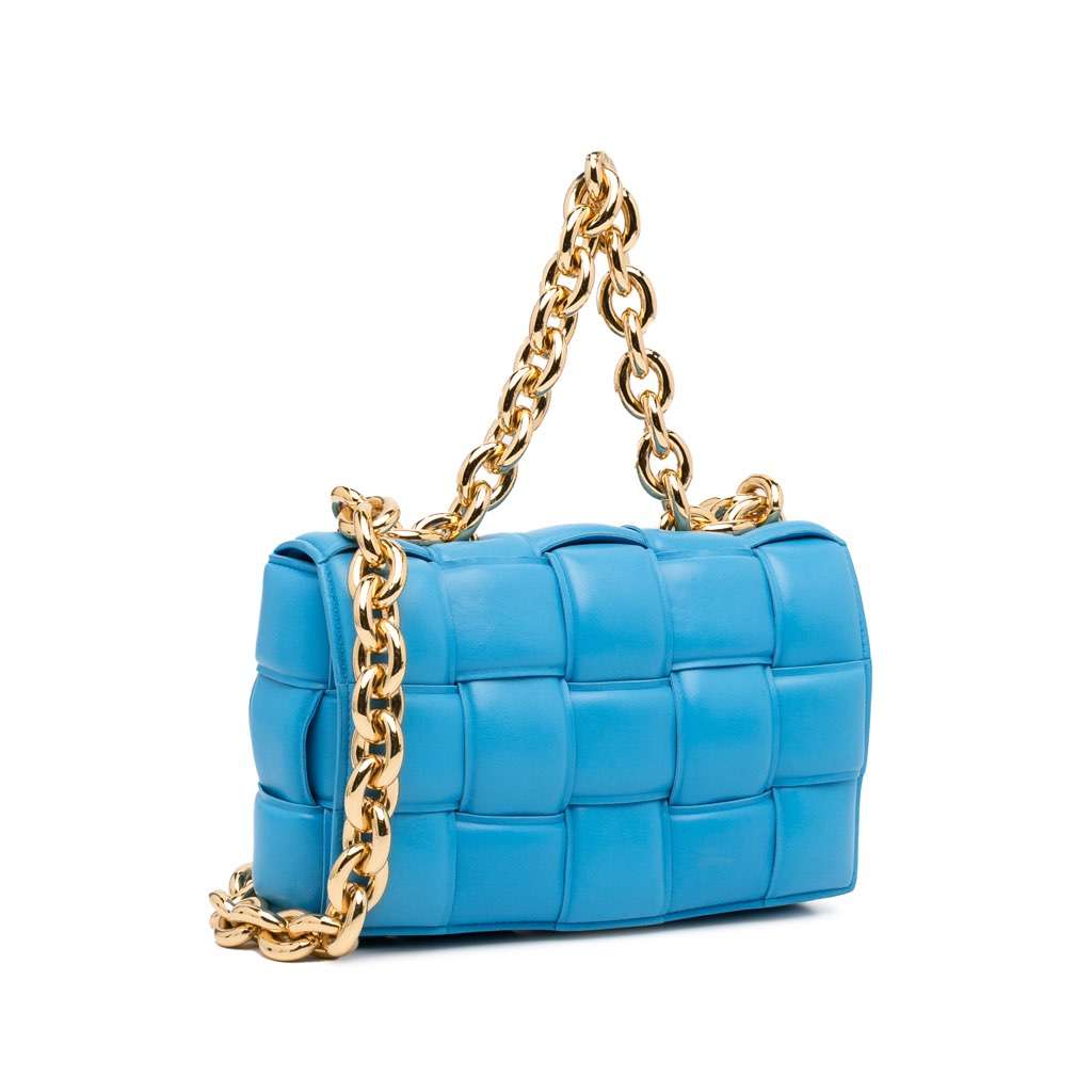 Bottega Veneta Nappa Intrecciato Padded Chain Cassette Satchel Blue Leather Very good - Back View