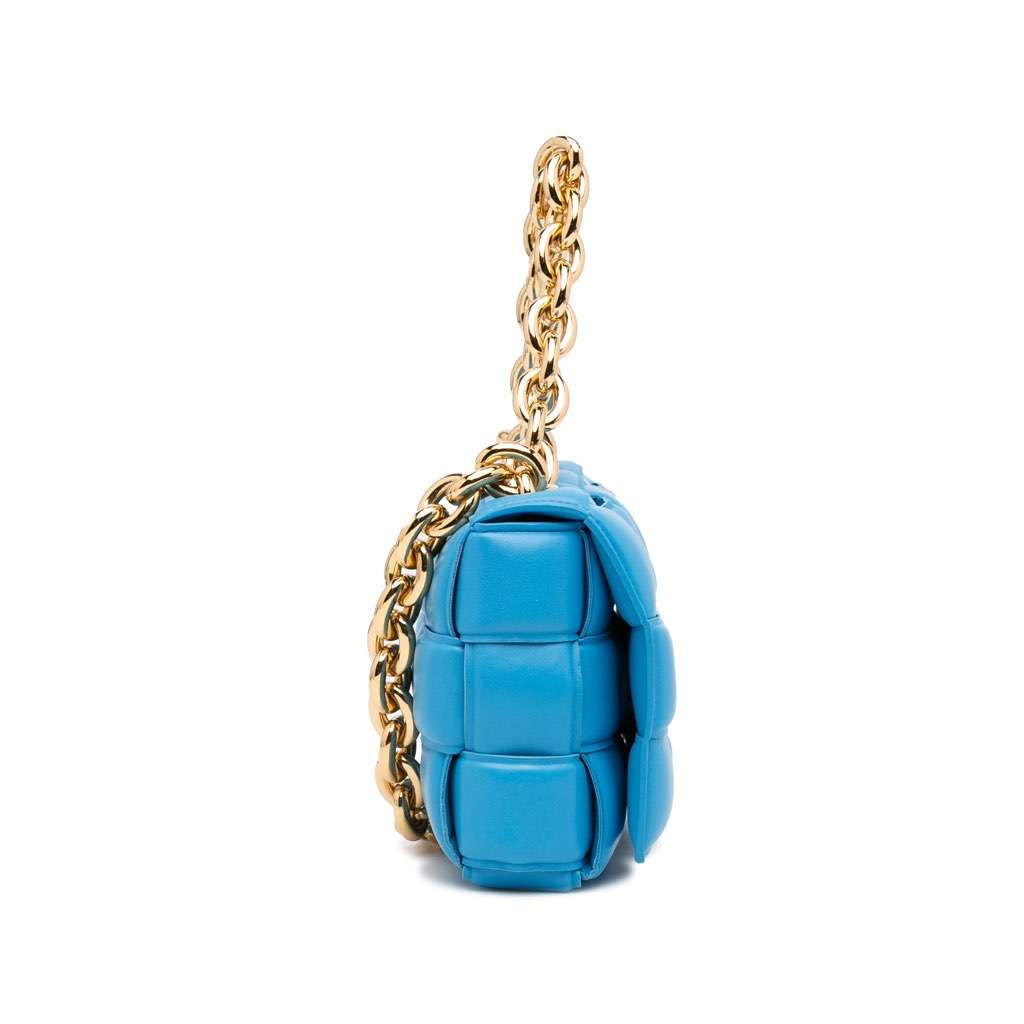 Bottega Veneta Nappa Intrecciato Padded Chain Cassette Satchel Blue Leather Very good - Inside View