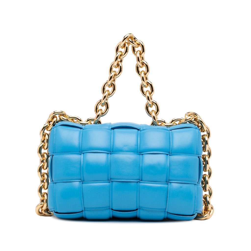 Bottega Veneta Nappa Intrecciato Padded Chain Cassette Satchel Blue Leather Very good - Model View