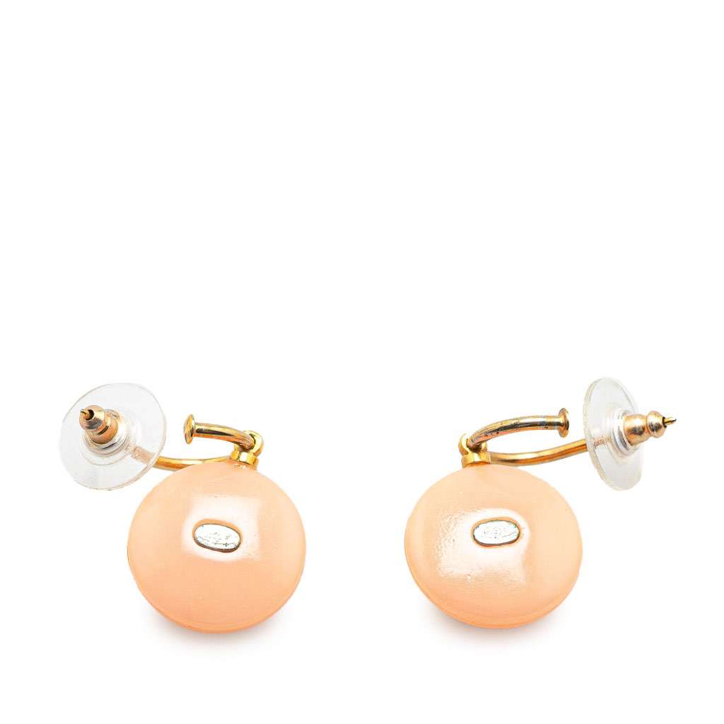 Chanel Gold Plated Faux Pearl Drop Push Back Earrings Pink Good condition - Back View