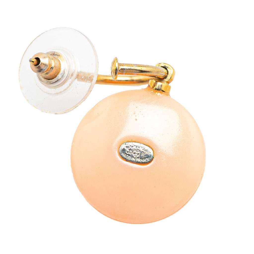Chanel Gold Plated Faux Pearl Drop Push Back Earrings Pink Good condition - Inside View
