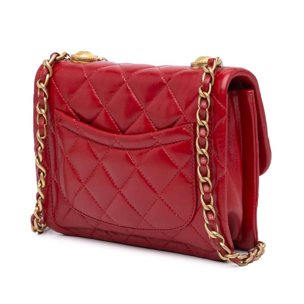 Chanel Mini Quilted Lambskin Soft Square Flap Red Leather Very good - Back View