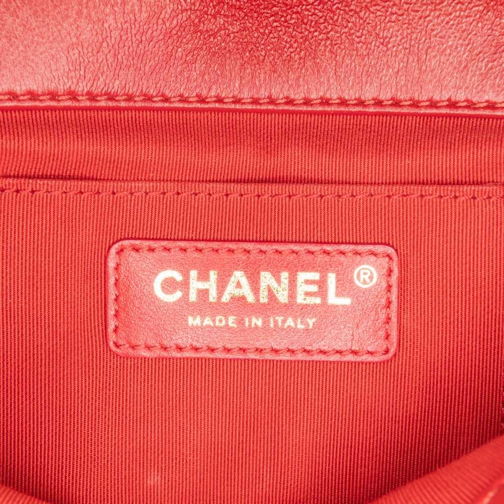 Chanel Mini Quilted Lambskin Soft Square Flap Red Leather Very good - Box View
