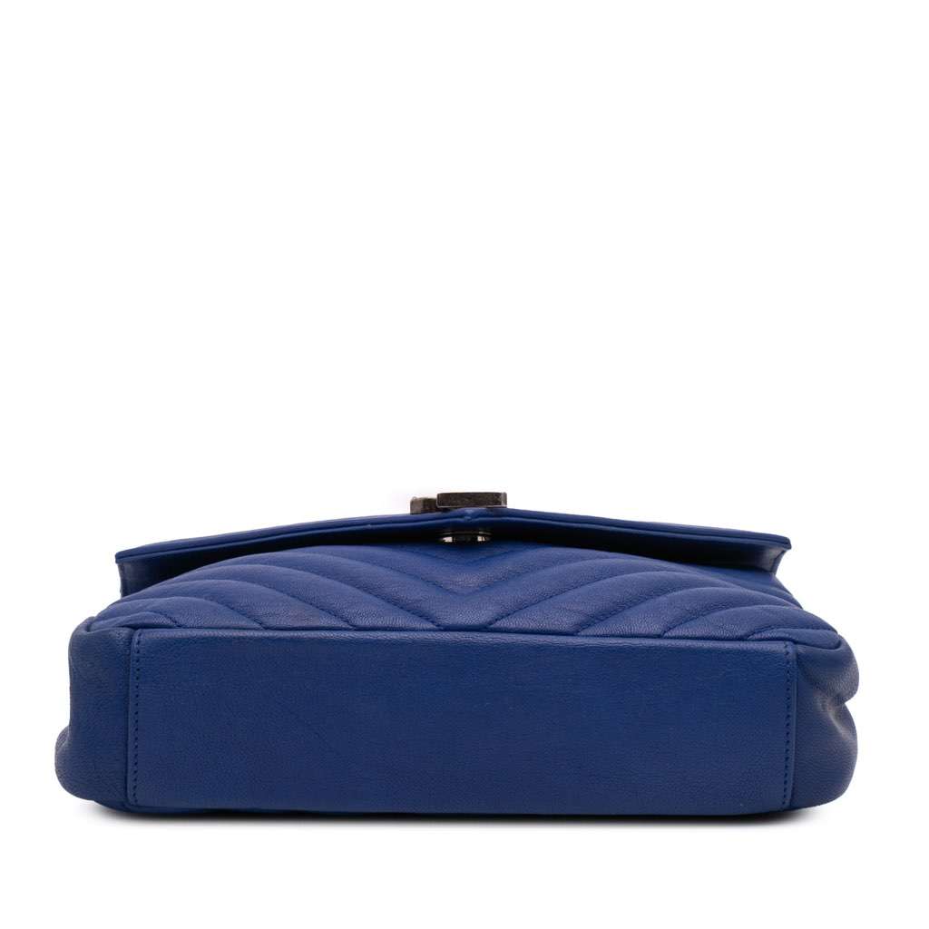 Saint Laurent Medium Quilted Chevron Sheepskin College Satchel Blue Leather Good - Inside View