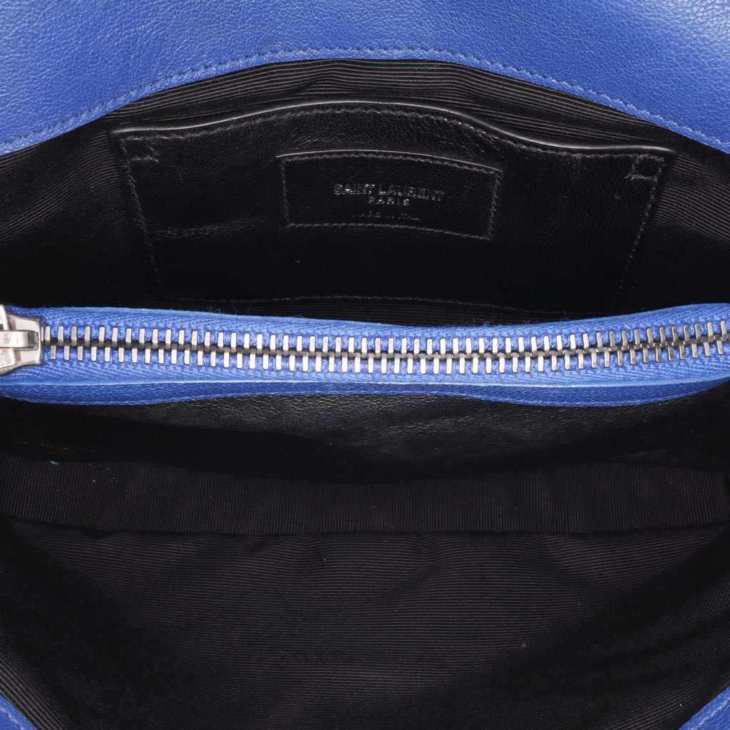 Saint Laurent Medium Quilted Chevron Sheepskin College Satchel Blue Leather Good - Model View
