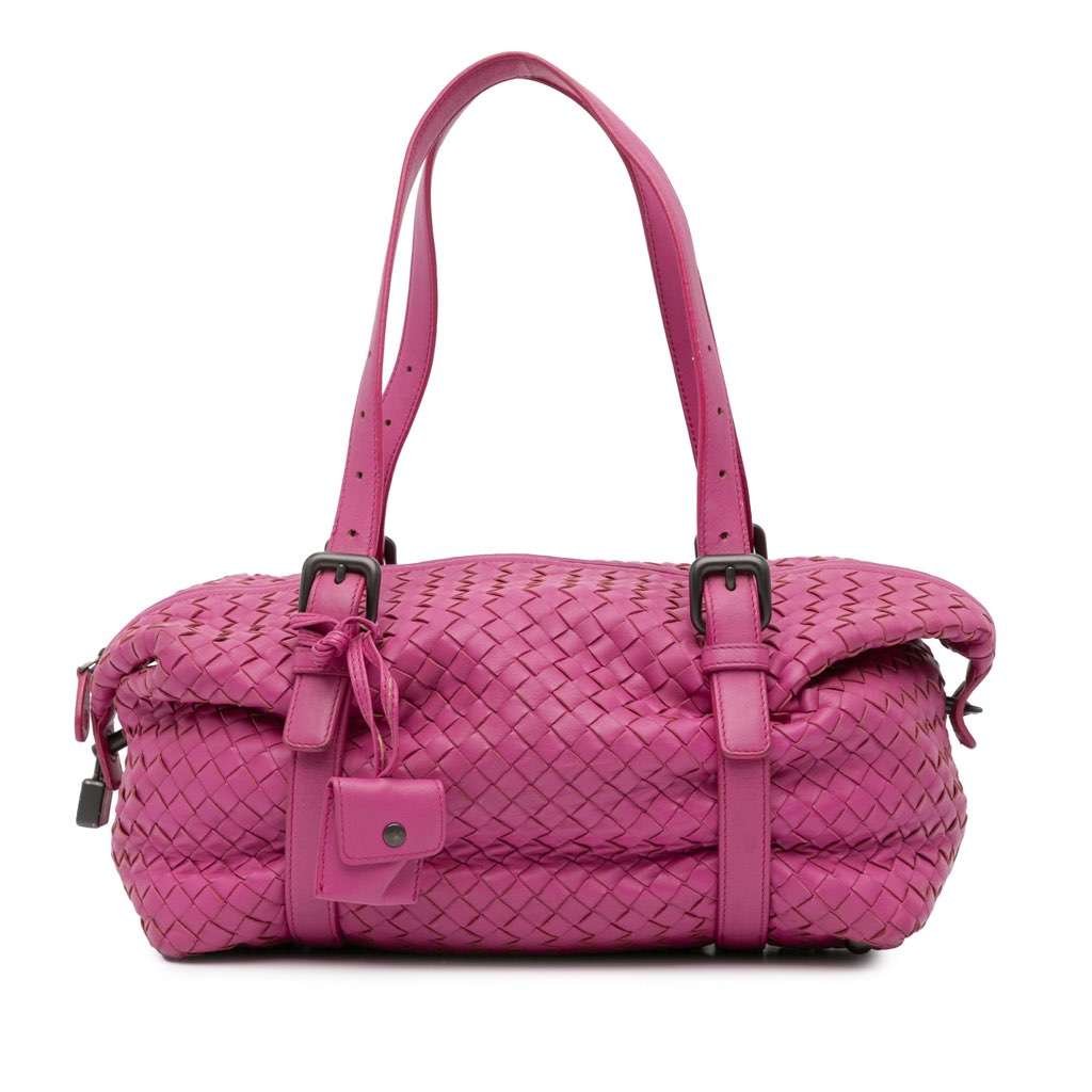 Bottega Veneta Nappa Intrecciato Montaigne Shoulder Bag Pink Leather Good - Front View