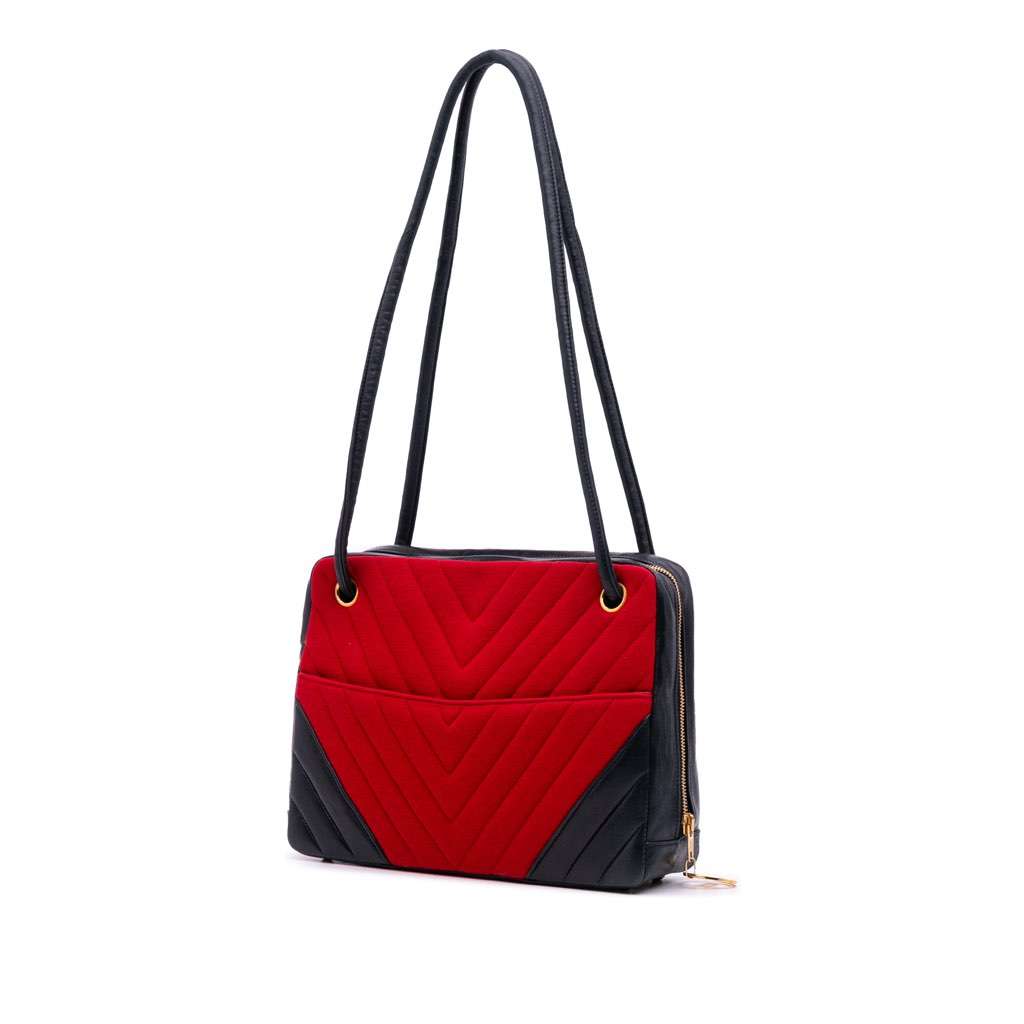 Chanel CC Chevron Jersey Camera Bag Red Cotton Fair - Back View