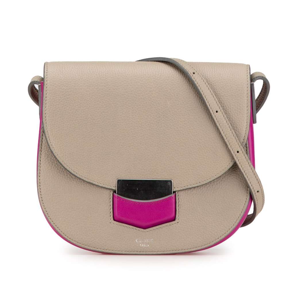 Celine Small Bicolor Leather Trotteur Crossbody Brown Leather Good - Front View