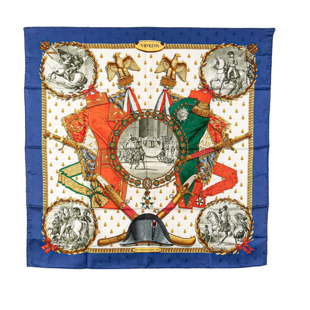 Hermès Napoleon Silk Scarf Blue Silk Very good condition - Front View