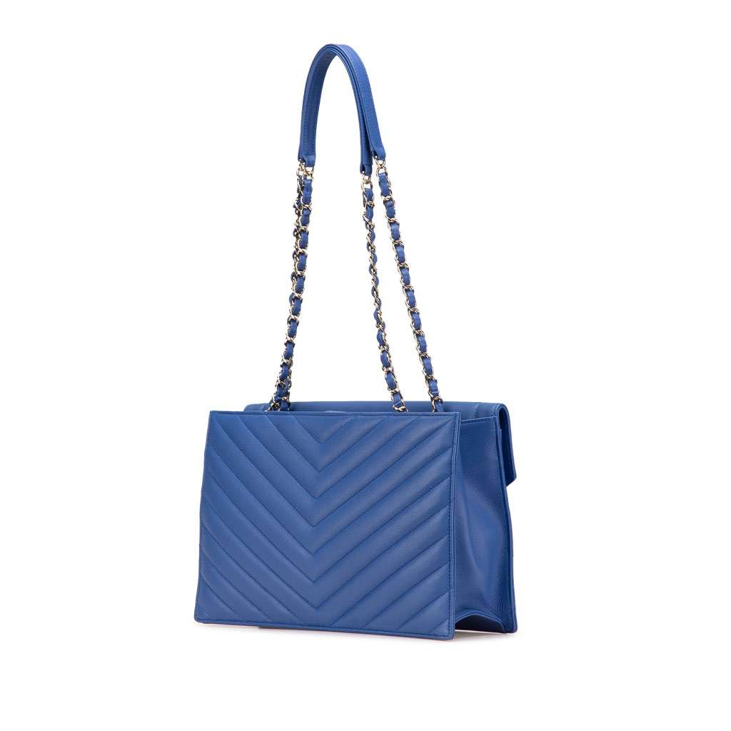 Chanel Chevron Calfskin Coco Envelope Shoulder Bag Blue Leather Very good condition - Back View