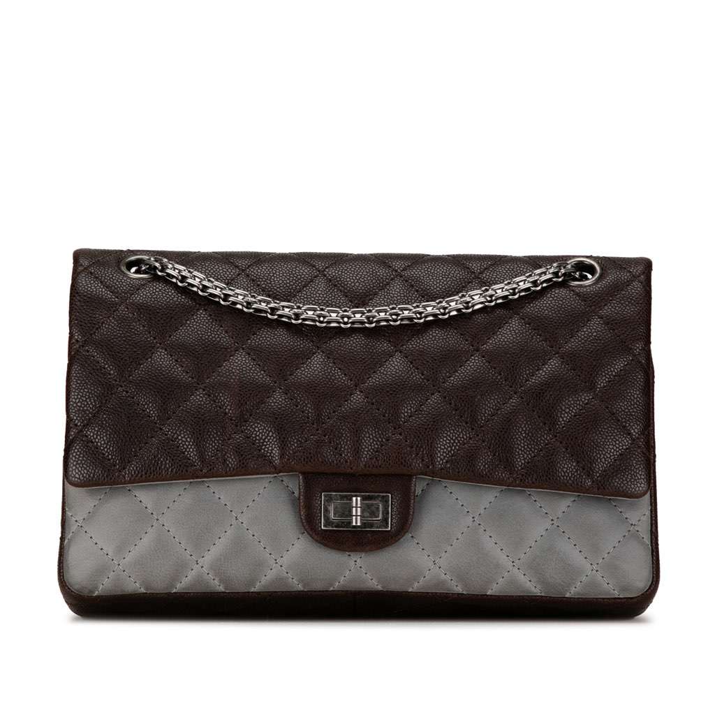 Chanel Caviar and Iridescent Calfskin Reissue 2.55 Double Flap 226 Brown Leather Very good condition - Front View