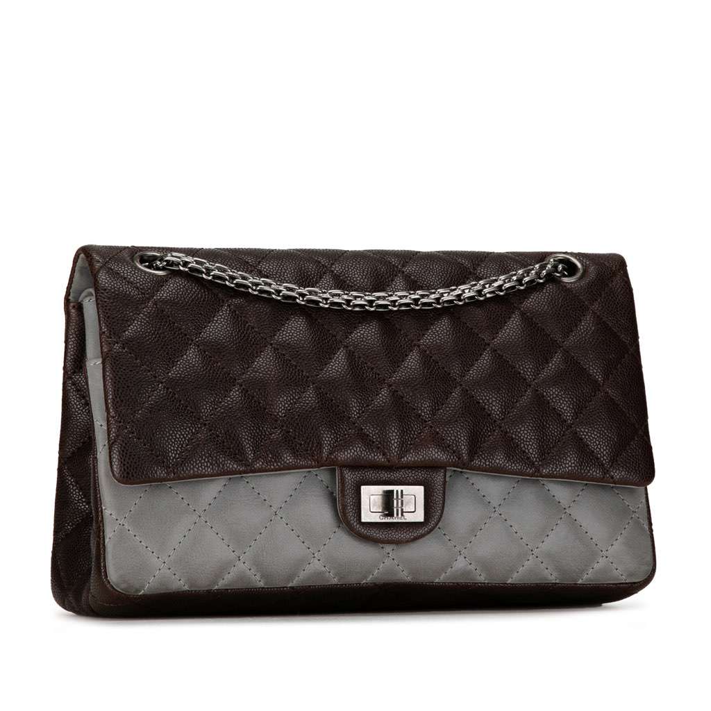 Chanel Caviar and Iridescent Calfskin Reissue 2.55 Double Flap 226 Brown Leather Very good condition - Back View