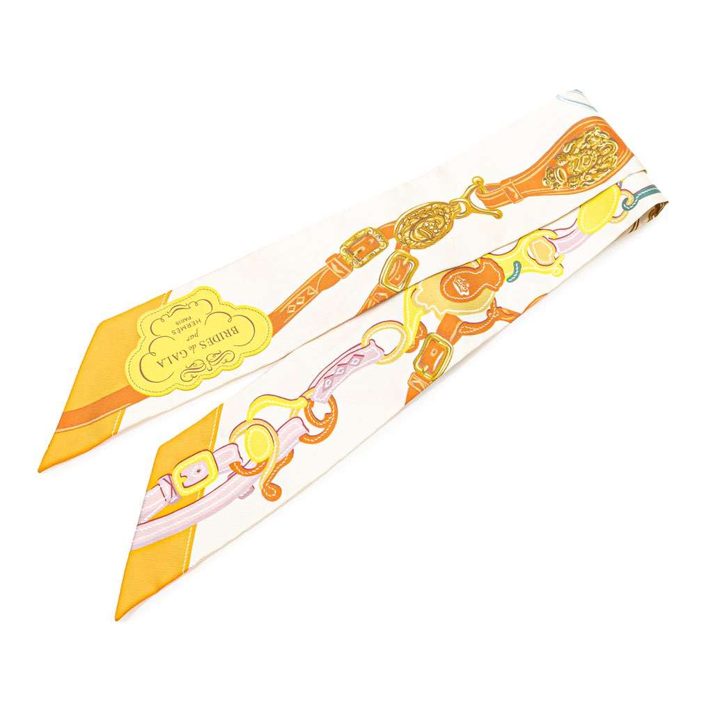 Hermès Brides De Gala Twilly Silk Scarf White Silk Good condition - Front View