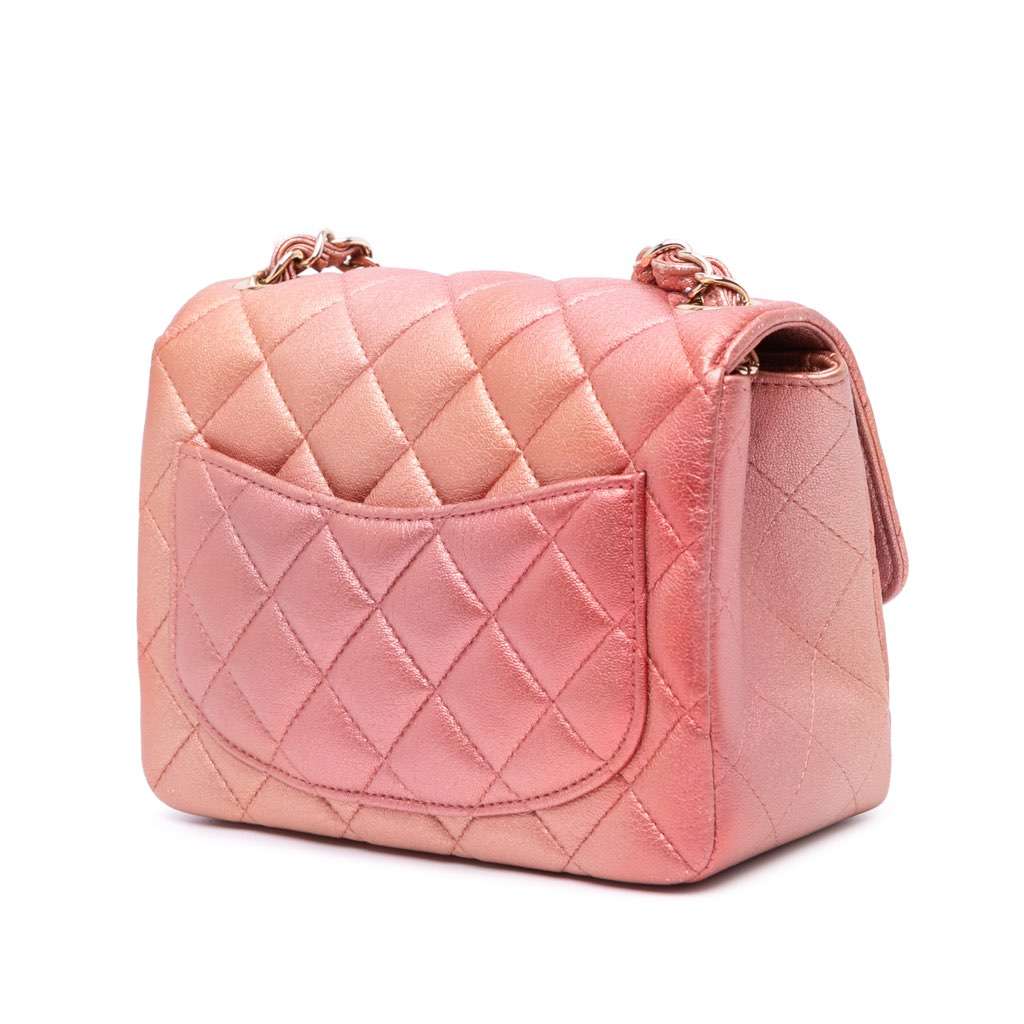 Chanel Mini Square Iridescent Calfskin Flap Orange Leather Good - Back View