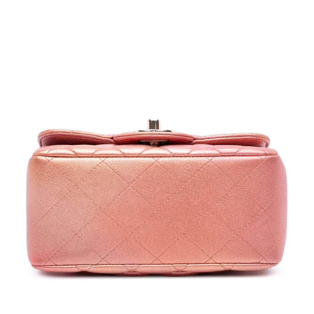 Chanel Mini Square Iridescent Calfskin Flap Orange Leather Good - Inside View