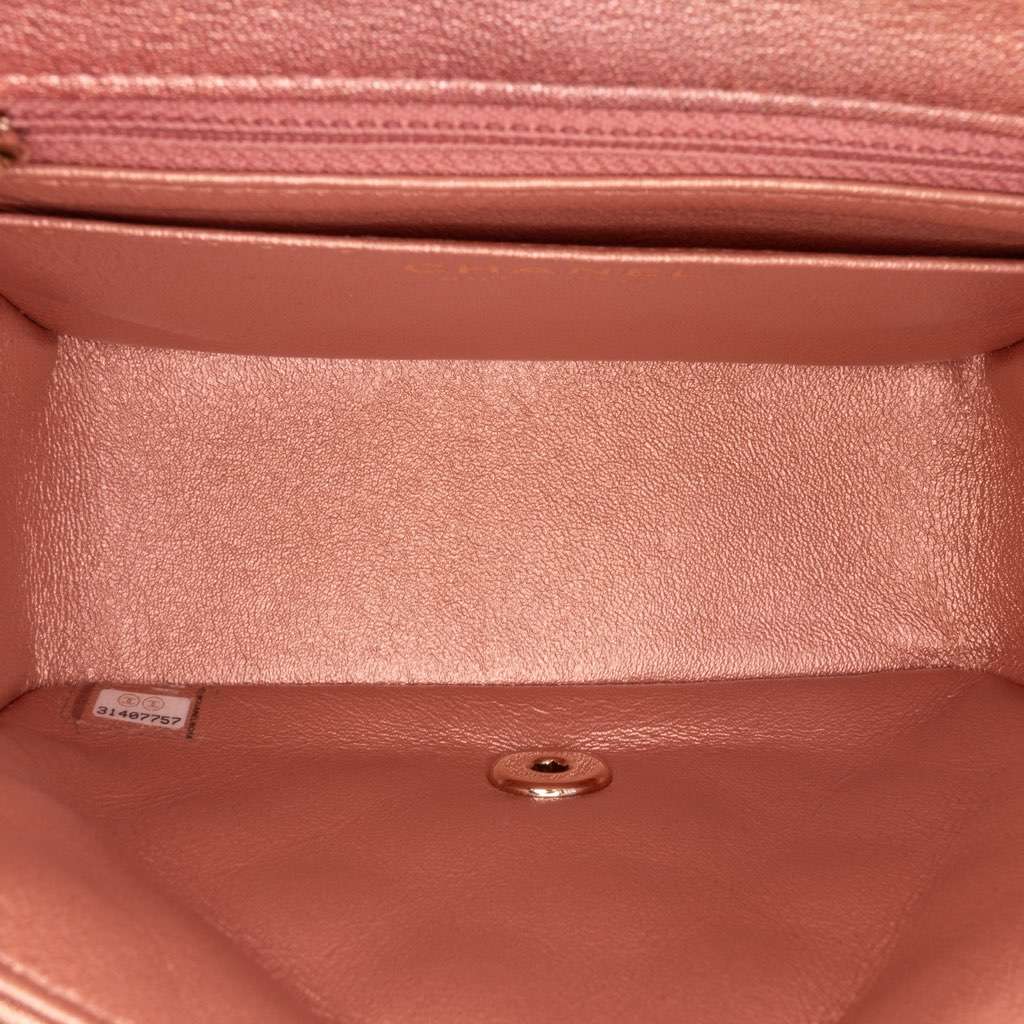 Chanel Mini Square Iridescent Calfskin Flap Orange Leather Good - Model View