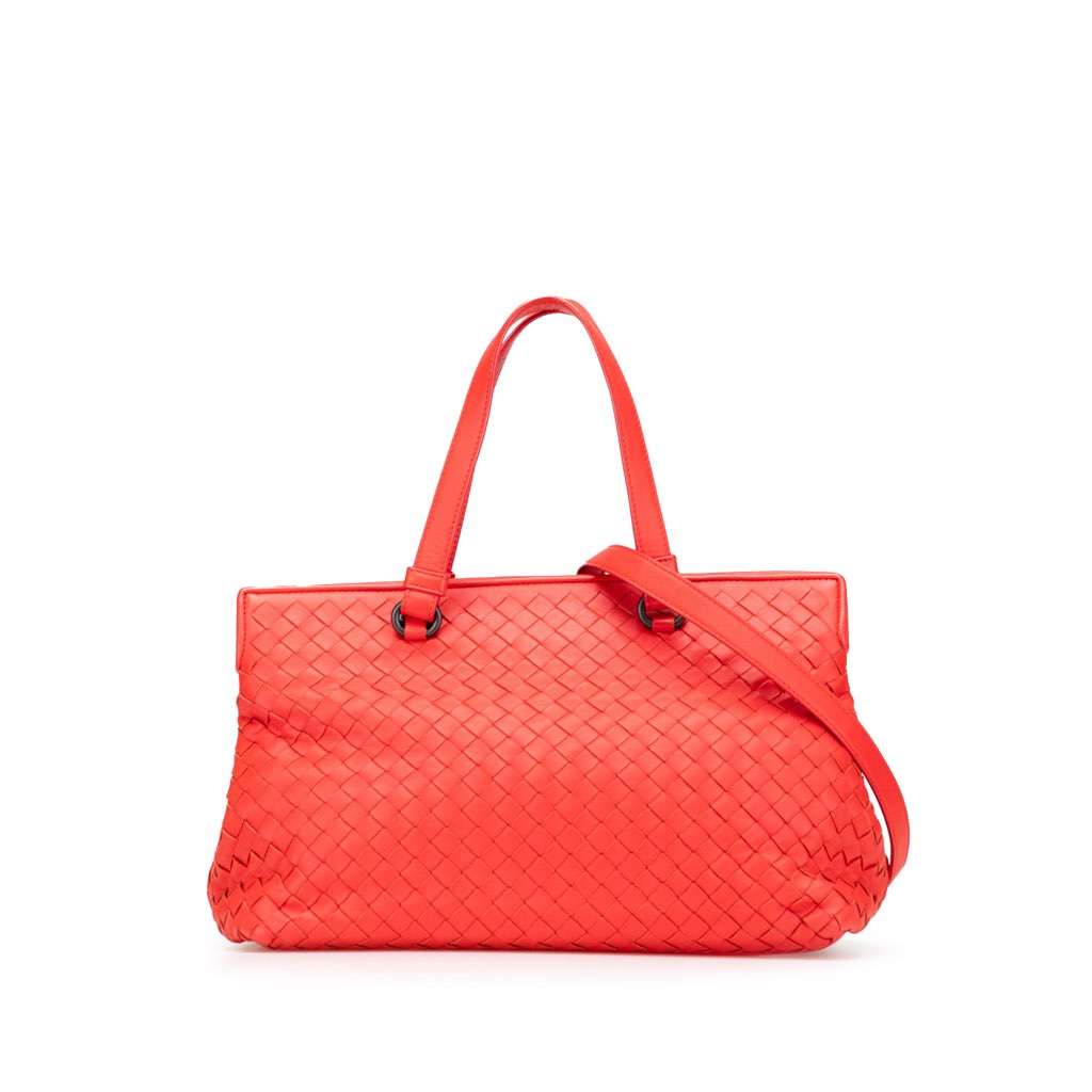 Bottega Veneta Nappa Intrecciato Satchel Red Leather Very good - Front View