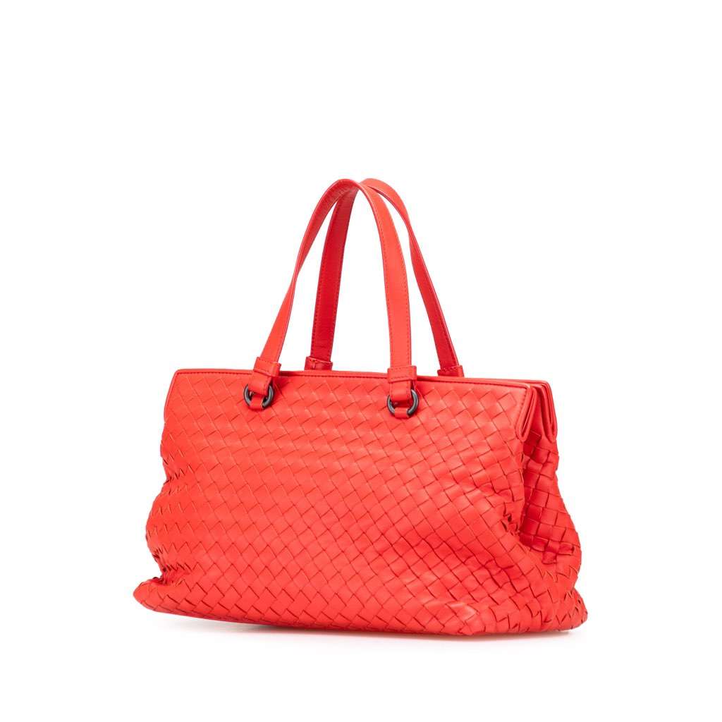 Bottega Veneta Nappa Intrecciato Satchel Red Leather Very good - Back View