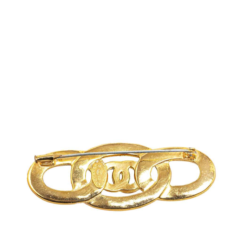 Chanel Gold Plated Enamel CC Brooch White Metal Good condition - Back View