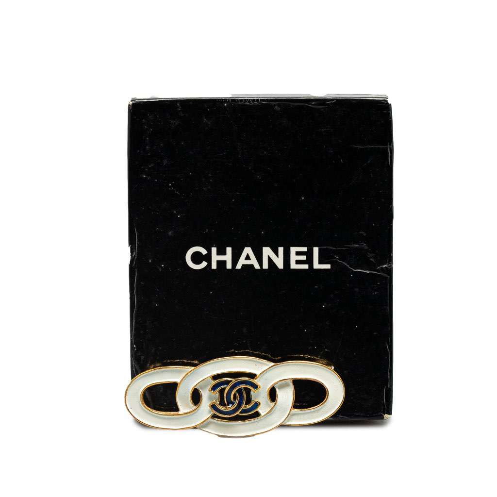 Chanel Gold Plated Enamel CC Brooch White Metal Good condition - Model View