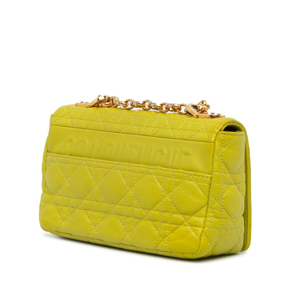 Dior Small Calfskin Cannage Caro Bag Yellow Leather Very good - Back View