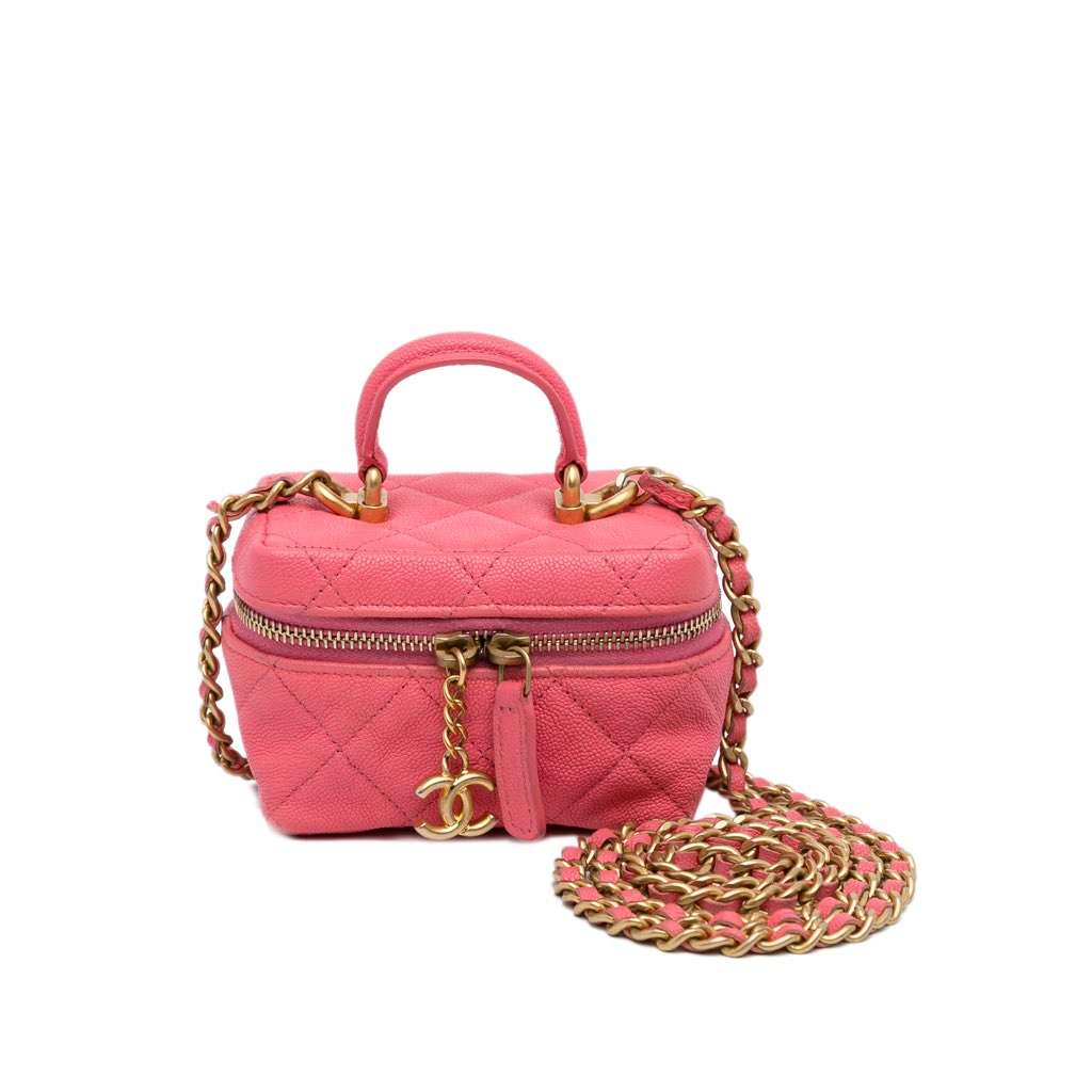 Chanel Micro Caviar Chain Vanity Bag Pink Leather Very good - Front View